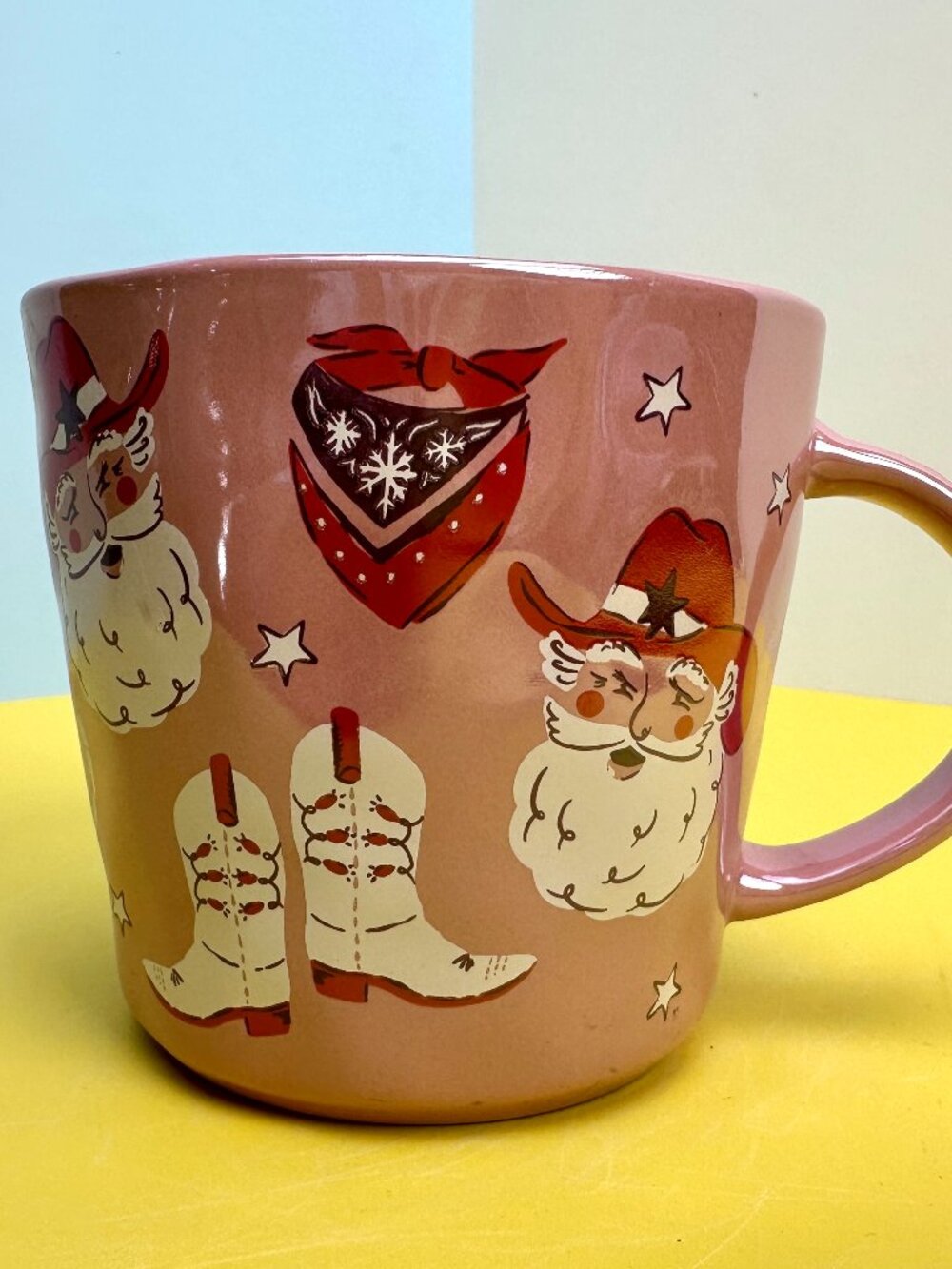 Cowboy Santa Christmas Mug Pink 'Ho Ho Howdy' – Brand New